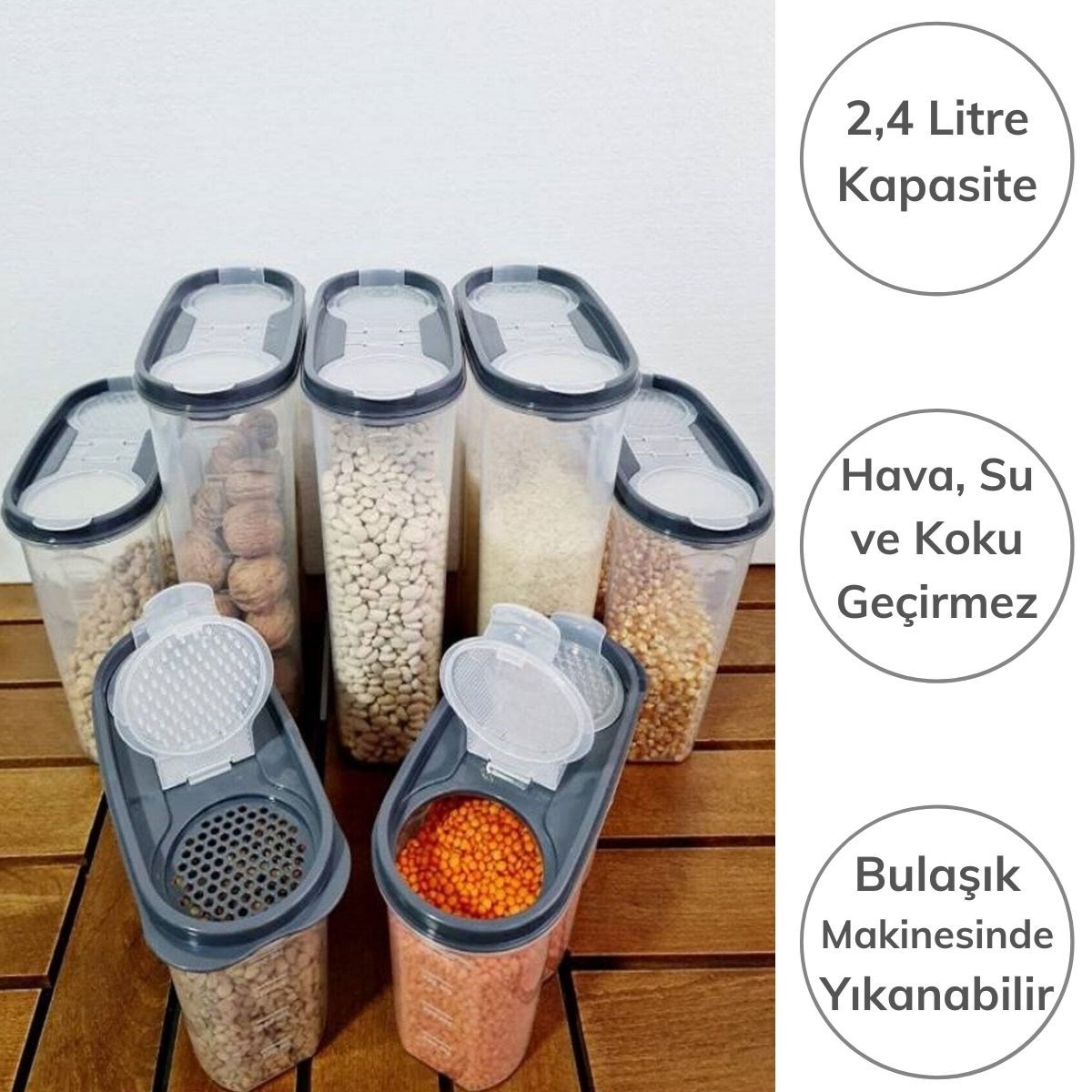 2 Kapaklı Ölçekli Erzak Kuru Gıda Saklama Kutusu Kabı 2,4 Litre-SA940 (606)