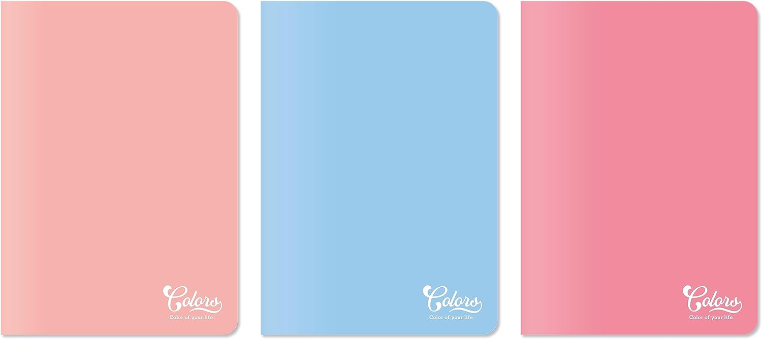 Colors A4 60 Yaprak Çizgili Defter 3'lü Paket, Somon, Pembe, Mavi