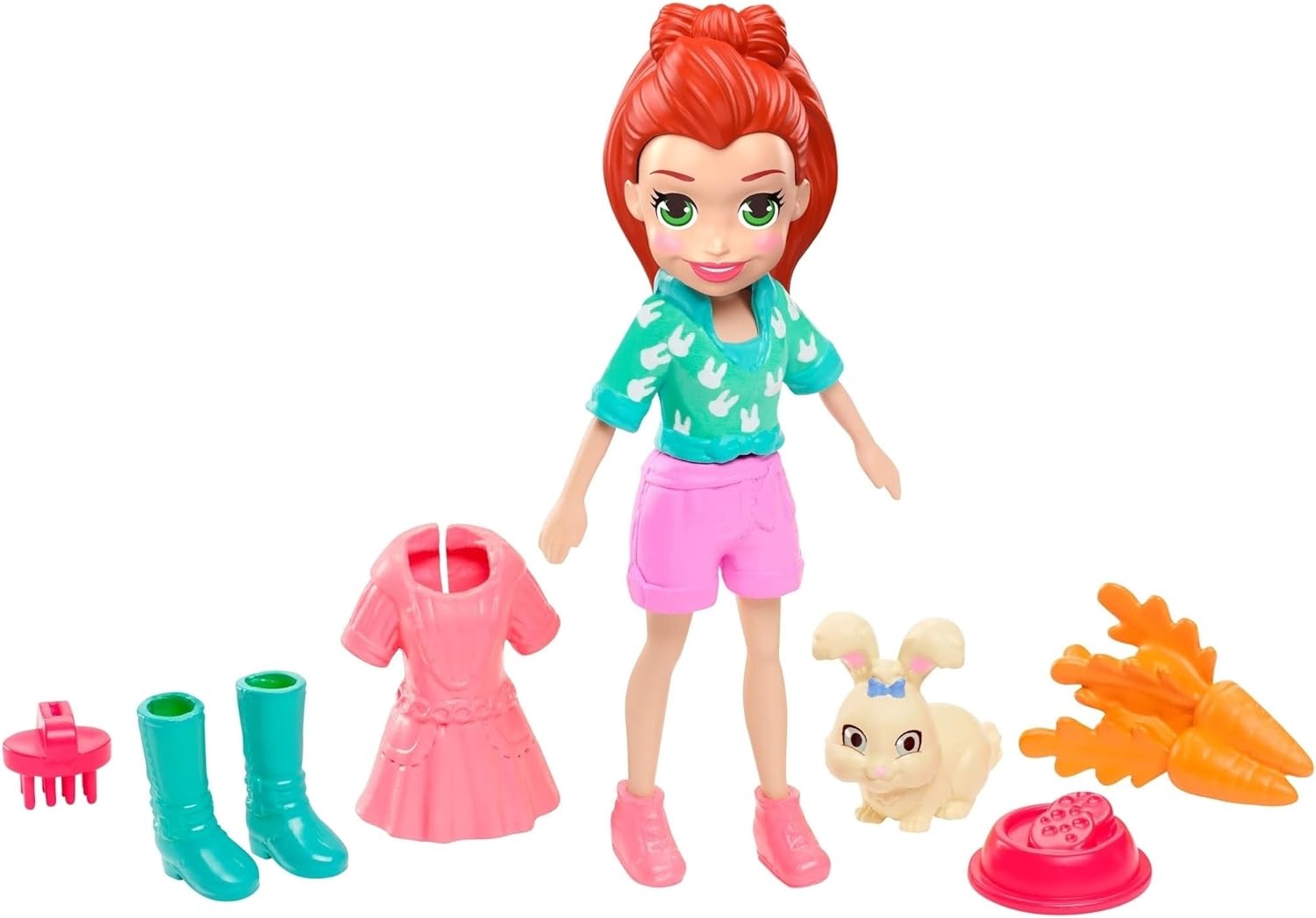 Polly Pocket ve Hayvan Dostu Oyun Seti, Hoptastic Lila Bebek, Hayvanı ve Aksesuarları GDM11