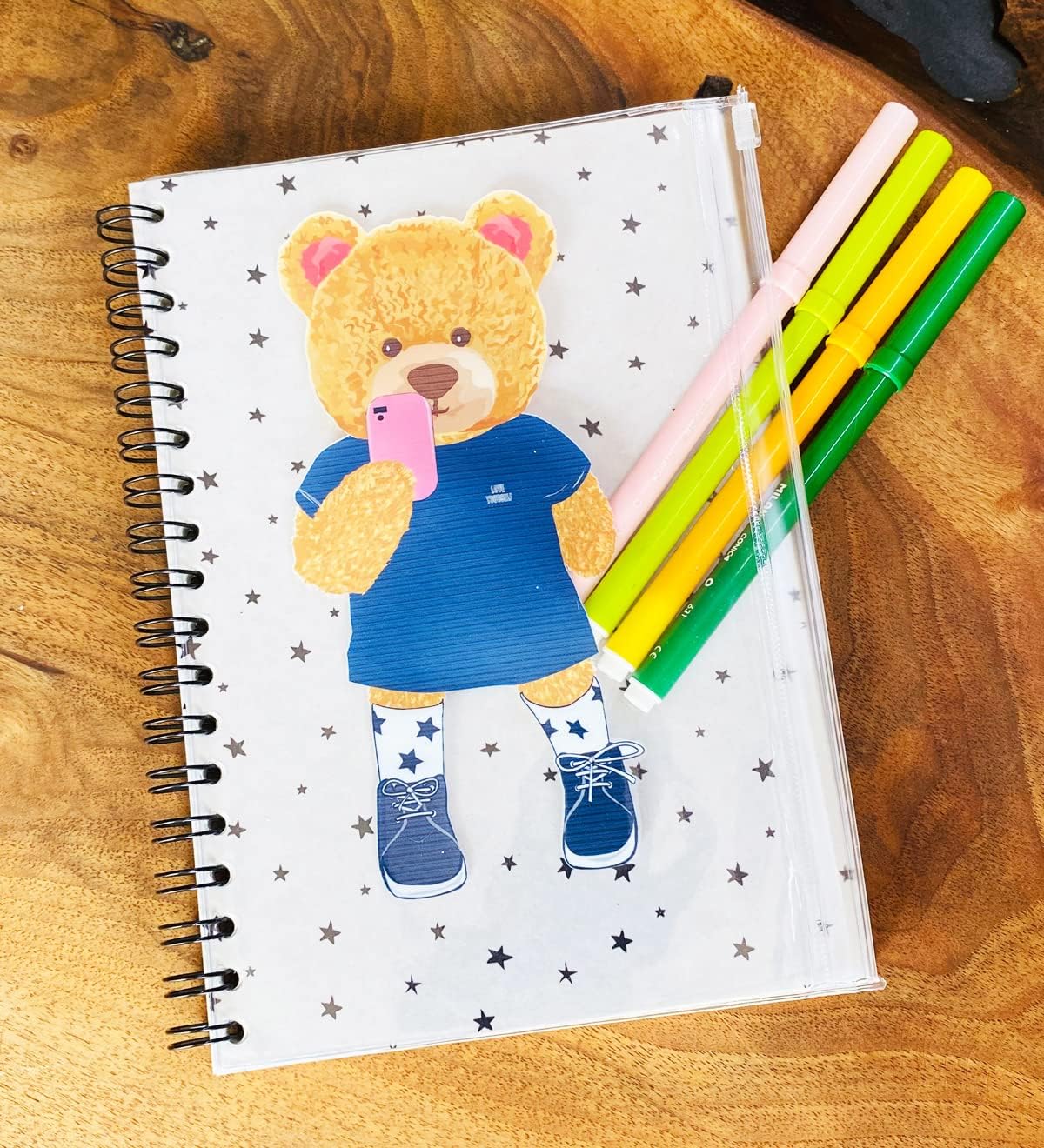 Love Yourself Bear Tasarımlı Çanta Kapaklı Spiralli Defter