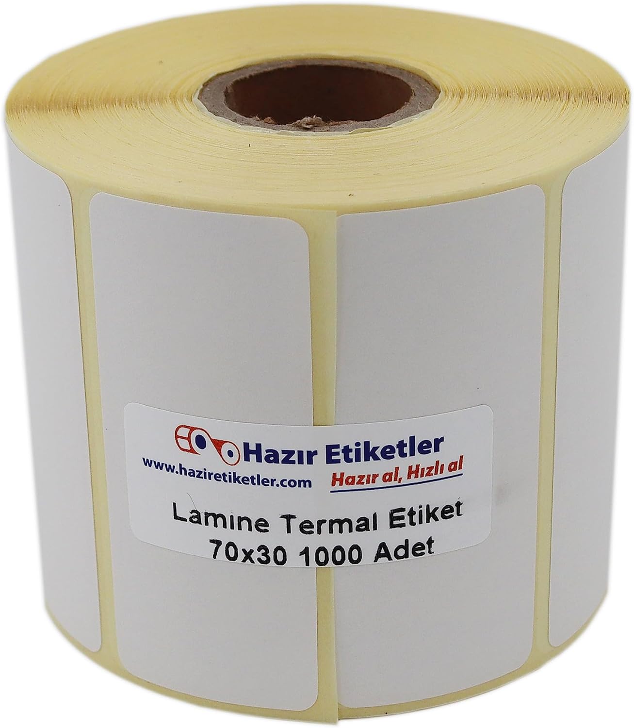 Lamine Termal Etiket 70mm x 30mm Ruloda 1000 Adet 40mm Kuka Çapında Direk Termal Transfer Etiketi