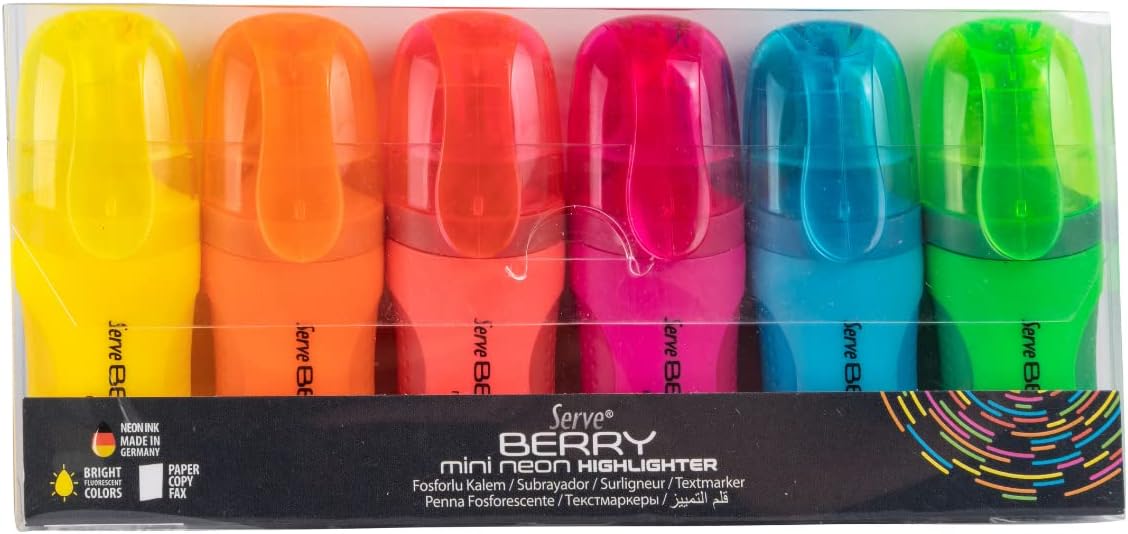 Serve Berry Sv-Brmfkp6Fr Mini Fosforlu Kalem, Neon, 6'Lı Pet, Karışık Renk