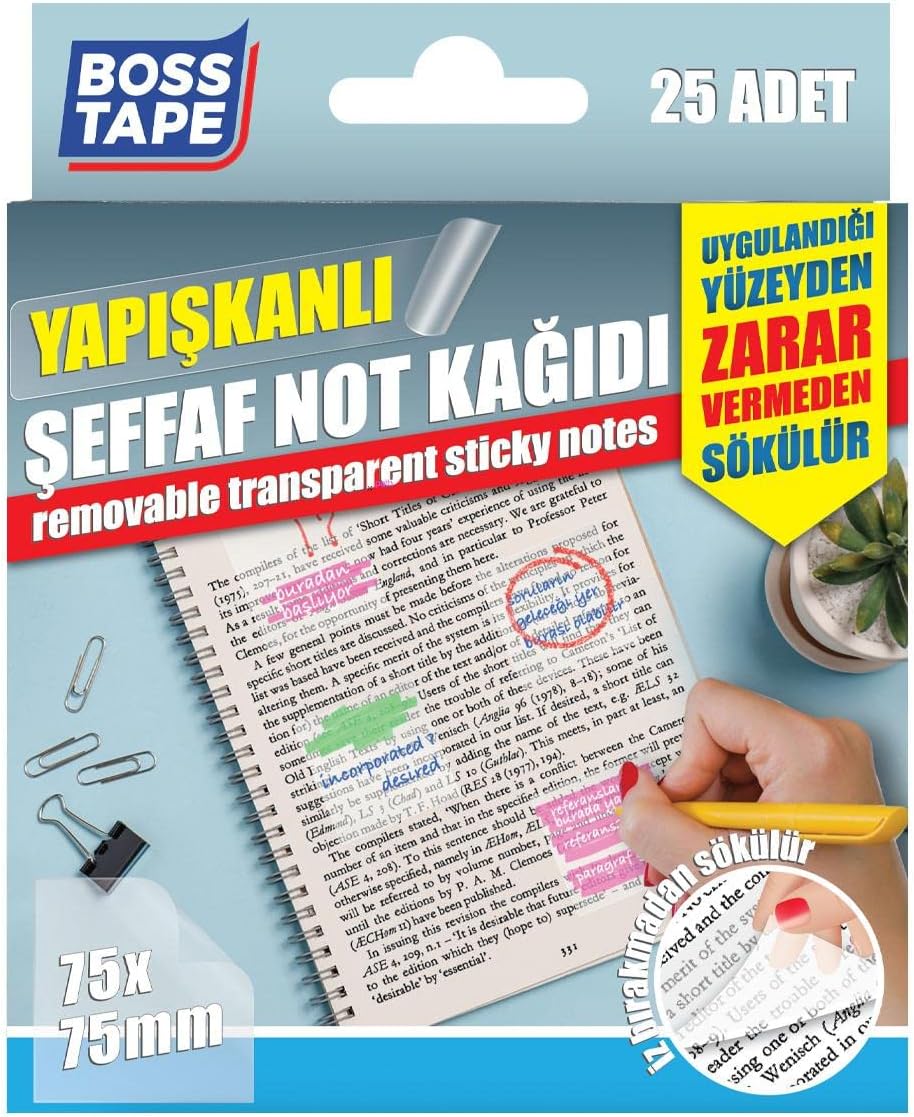 25 Adet Sökülebilir Şeffaf Yapışkanlı Not Kağıdı