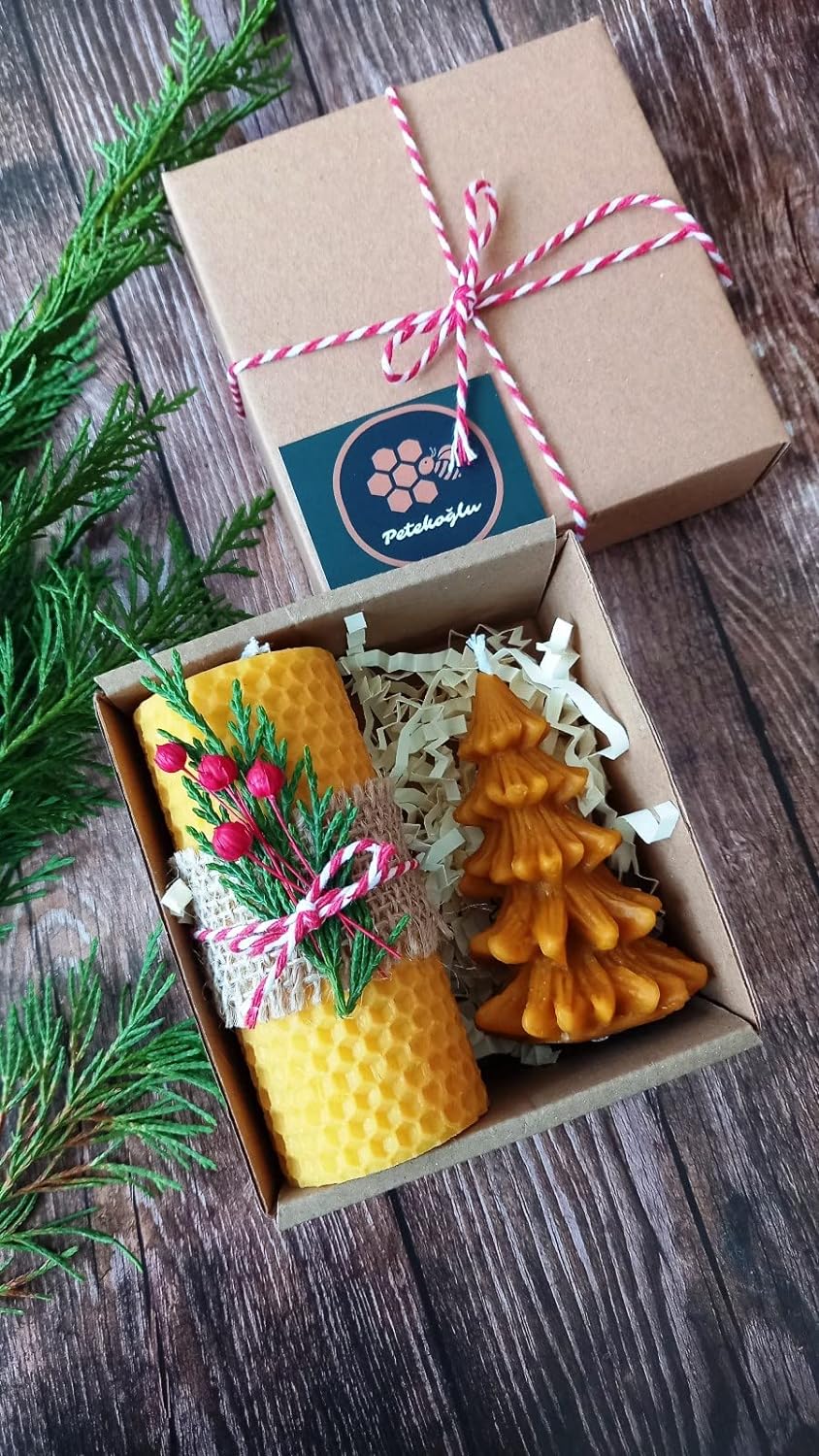 Doğal Petek Balmumu Mum Hediyelik Mini Set Sarma Balmumu Çam Ağacı Beeswax Candle