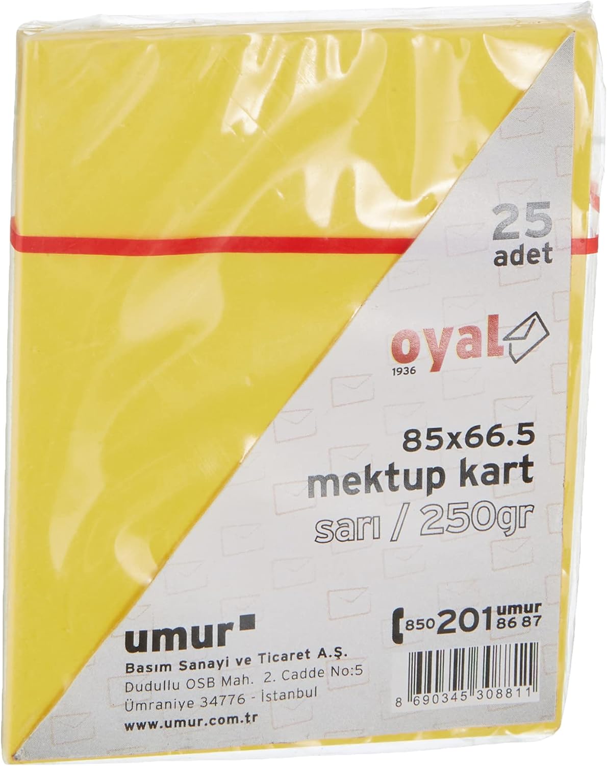 Mektup Kartı, 665 x 85 mm, 250 gr, 25'li, Sarı