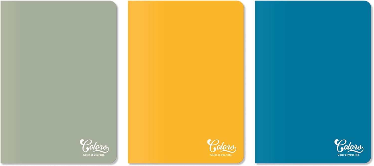 Colors Ofis Serisi, A5 60 Yaprak Çizgili Karton Kapaklı Defter 3'lü Paket, Mavi, Gri, Sarı