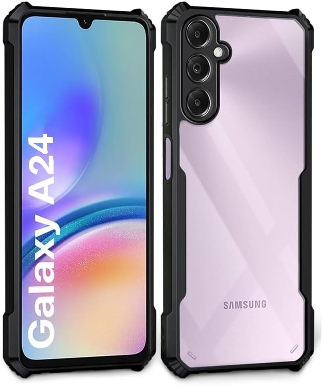 Galaxy A24 Uyumlu Kılıf 3D Kamera ve Köşe Korumalı Arkası Sararmaz Sert Şeffaf Kenarları Silikon