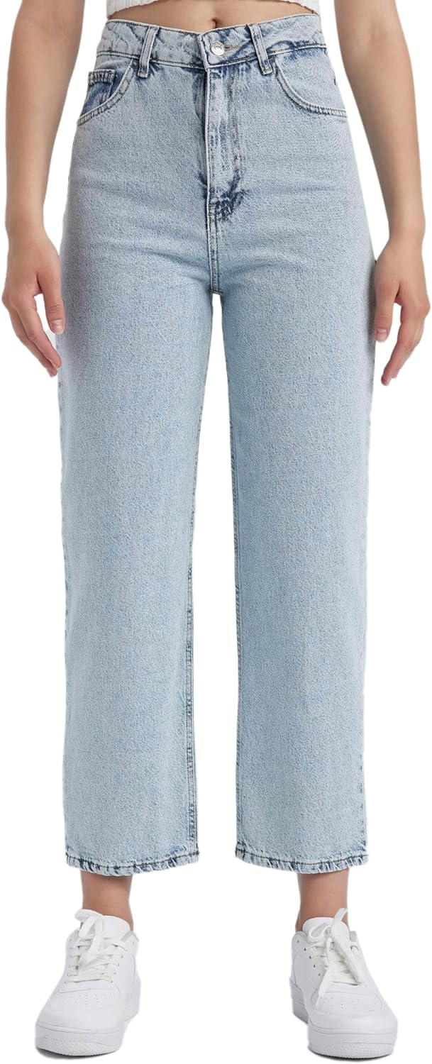 Kadın Culotte Kısa Paça Jean Crop Fit %100 Pamuk Pantolon