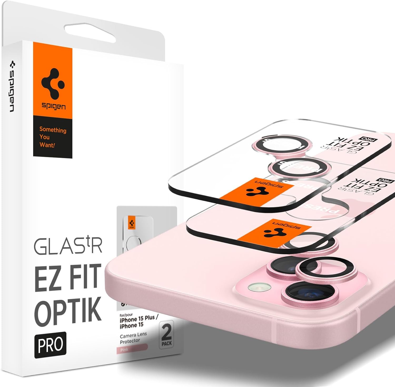 15 / 15 Plus / 14 / 14 Plus Kamera Lens Camı Koruyucu Glas.tR EZ Fit Optik Pro (2 Adet) Pink - AGL07167