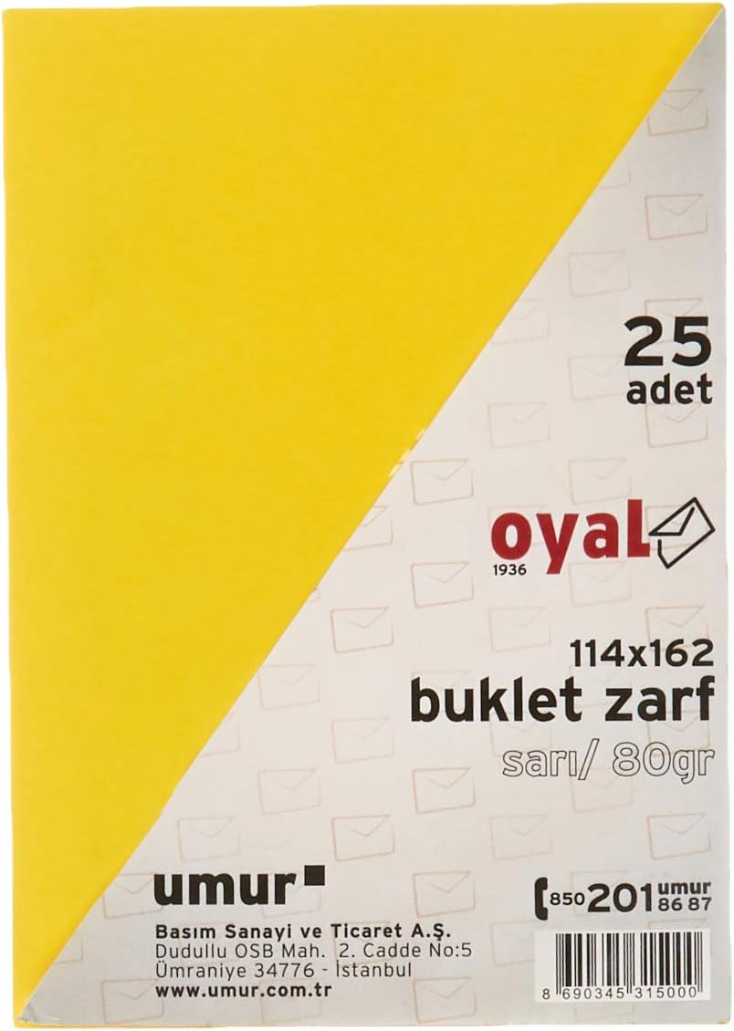 Buklet Zarf, 114 x 162 cm, 80 gr, Silikonlu, 25'li, Sarı