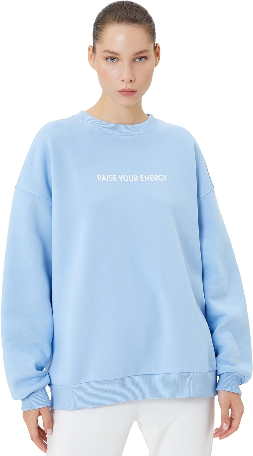 Sweatshirt Rahat Kalıp Uzun Kollu Bisiklet Yaka BaskılıSweatshirtKadın