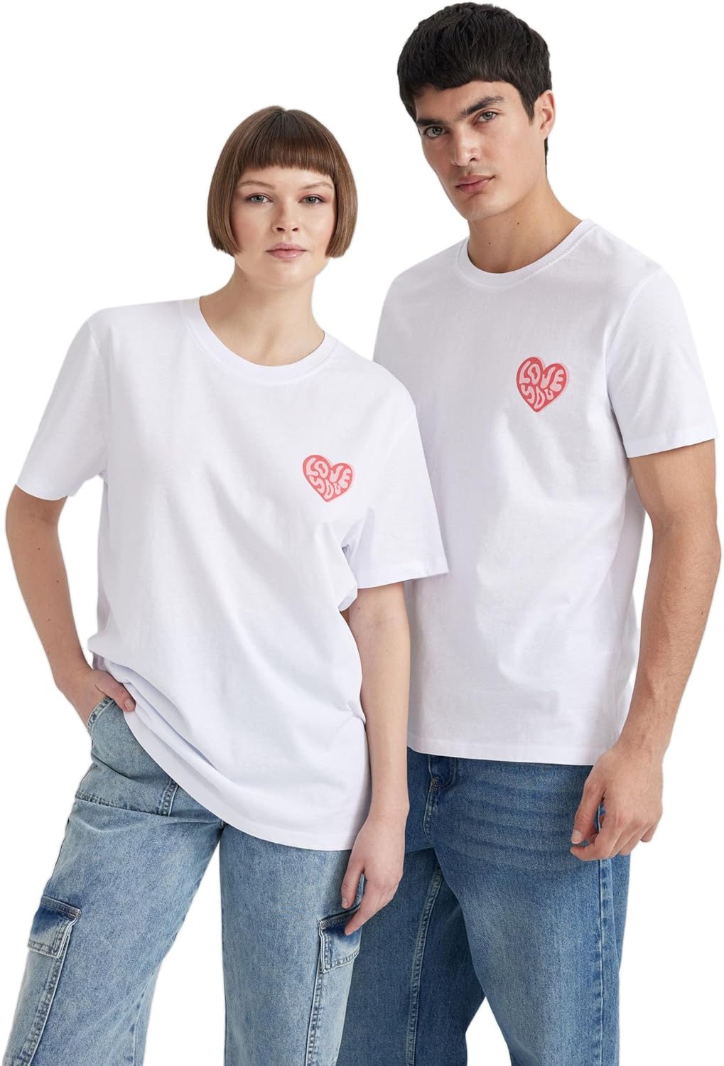 Sevgililer Günü Unisex Kısa Kollu T-Shirt Üniseks Yetişkin Beyaz M