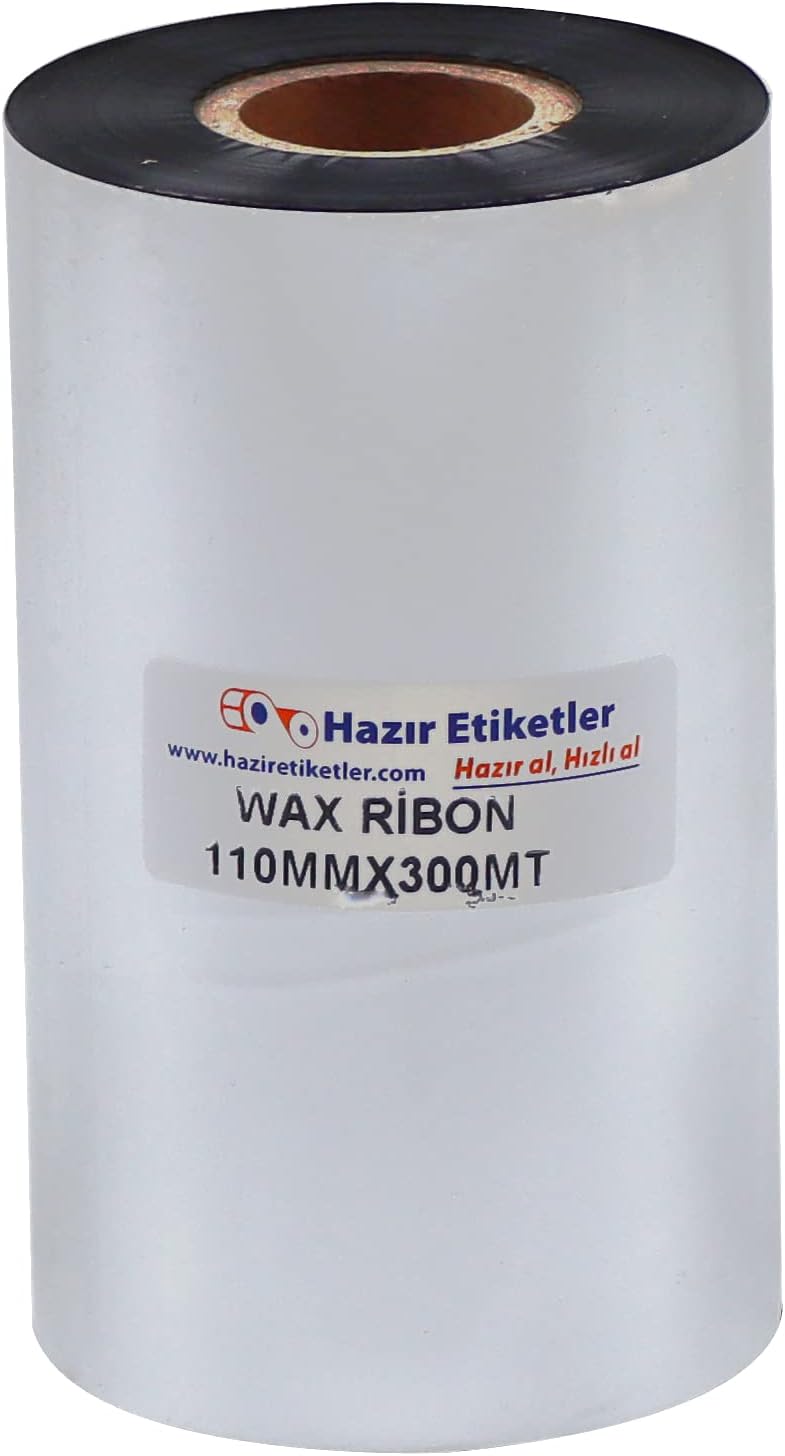 WAX RİBON BARKOD YAZICI ŞERİDİ 110mm X 300mt SİYAH RENK MAT YÜZEYLERDE ETKİLİ BASKILAR ETİKET YAZDIRMAK İÇİN KULLANILIR.