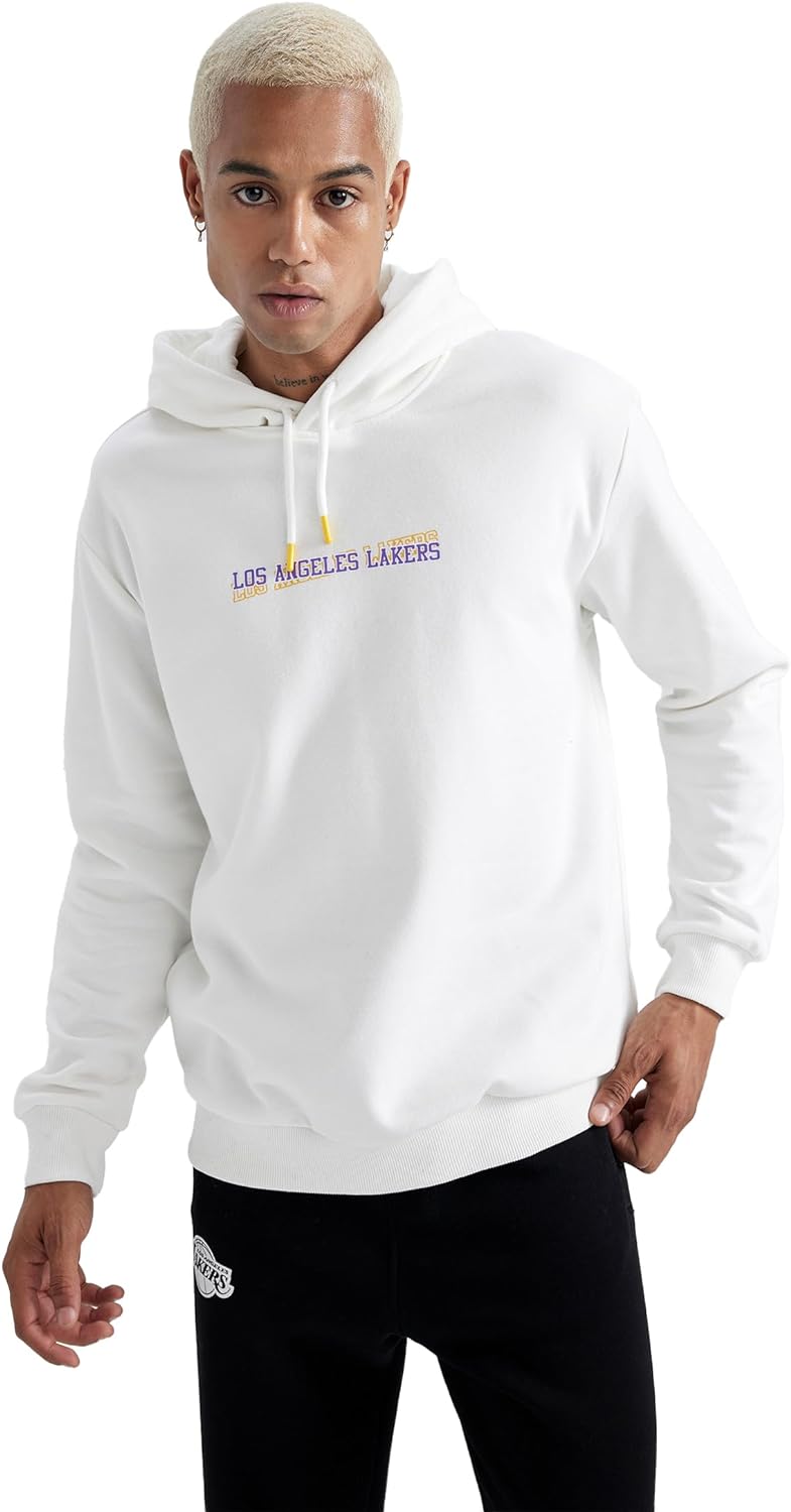 Erkek Fit NBA Los Angeles Lakers Standart Fit Kapüşonlu Sweatshirt