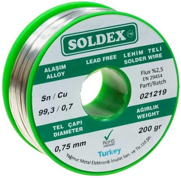 Soldex 0.75 mm 200 g Kurşunsuz Lehim Teli (%99,3 Sn /%0,7 Cu)