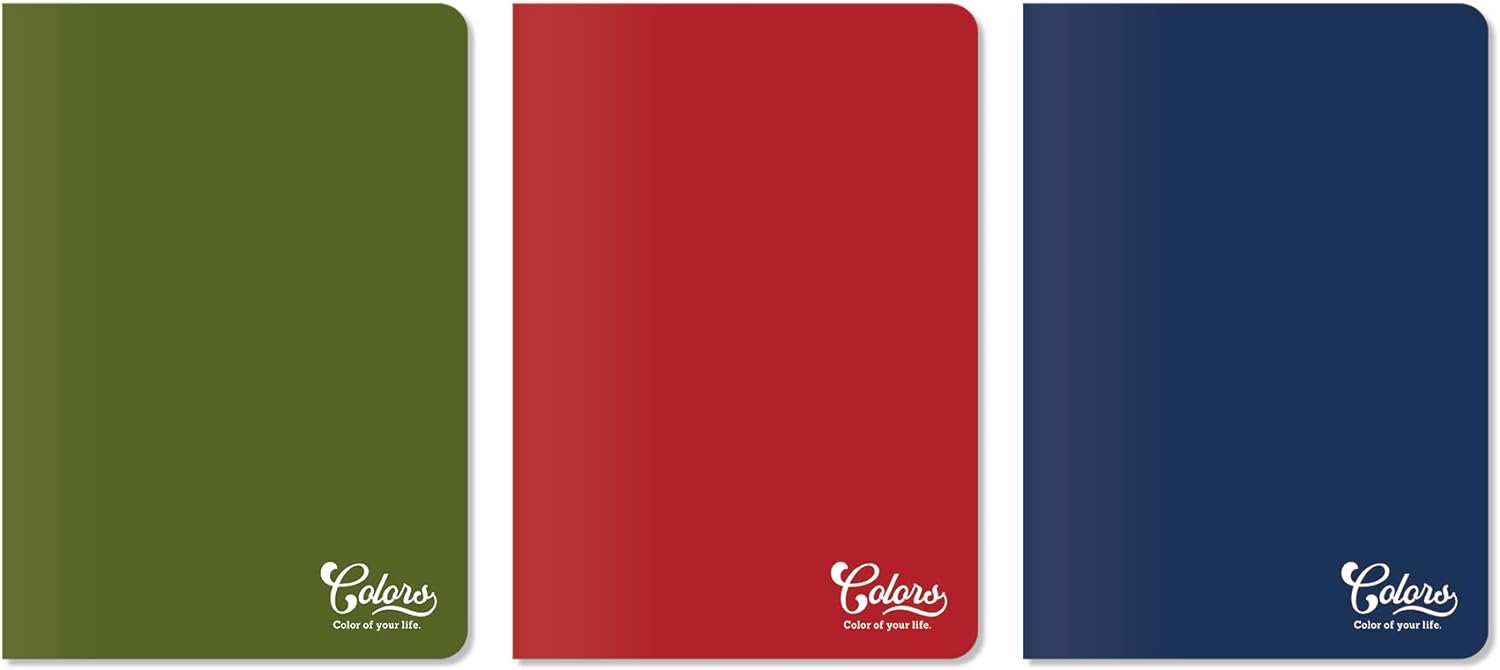 Colors Ofis Serisi, A4 60 Yaprak Çizgisiz Karton Kapaklı Defter 3'lü Paket, Kırmızı, Navy, Yeşil