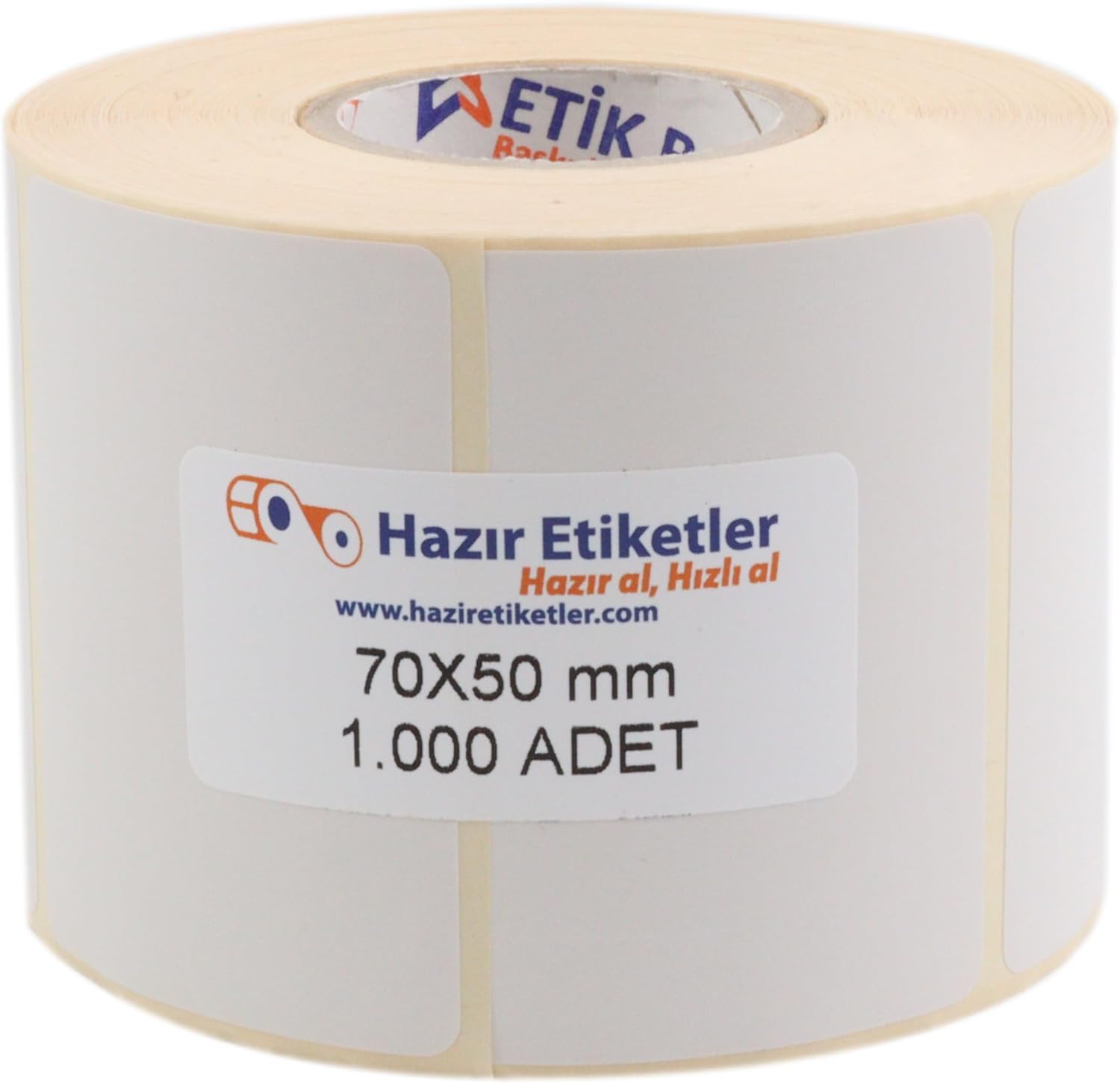 Kuşe Etiket 70mm x 50mm Ruloda 1000 Adet 40mm Kuka Çapında Baskısız Barkod Yazıcı Etiketi