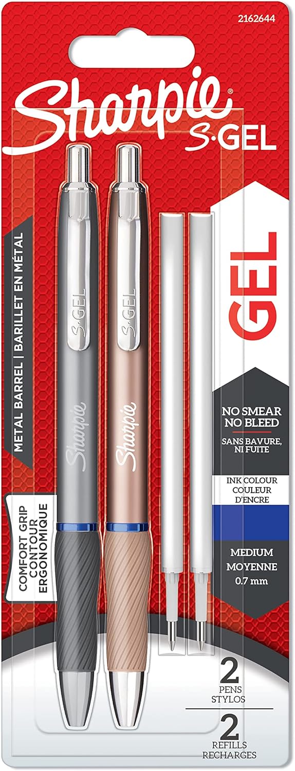 S-Gel Metal Jel Kalem, 0,7 mm Uç, Metal Gri & Bronz 2'li Paket, Mavi Mürekkep