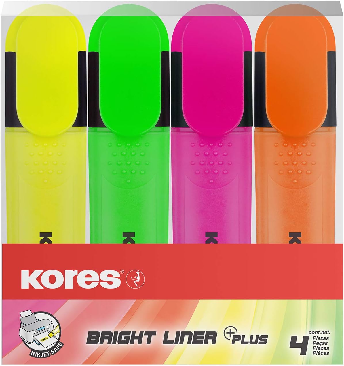 Kores TM36140 işaret kalemlerine 4'lü set Bright r, sarı/yeşil/turuncu/pembe