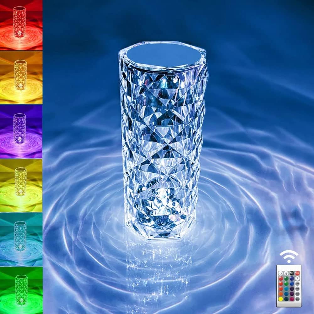 Kristal Masa Lambası Rgb Uzaktan Kumandalı Type-C Şarj Girişli Dokunmatik Lamba Gül Kristal Yansıtmalı Gece Lambası TL001