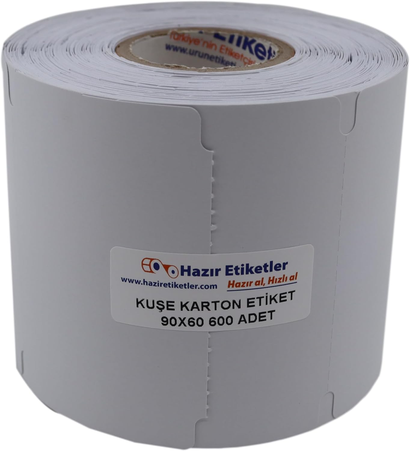 Kuşe Karton Etiket 90mm X 60mm 600 Adet Sarılmış Rulolar, Karton Biletler li Etiket, Barkod Yazıcıda Ribon ile Yazdırılan Etiketler