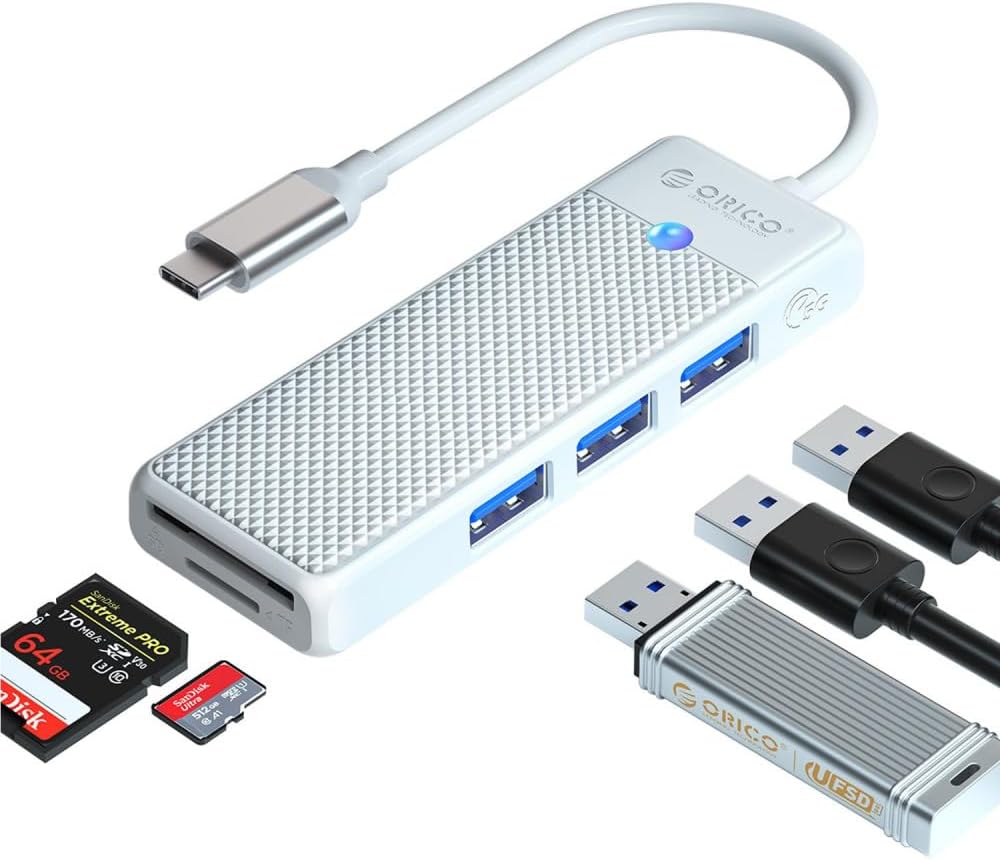 Type-C to 3.0 TF SD Kart Okuyucu 3 Portlu USB 3.0 Çoklayıcı Adaptör Beyaz