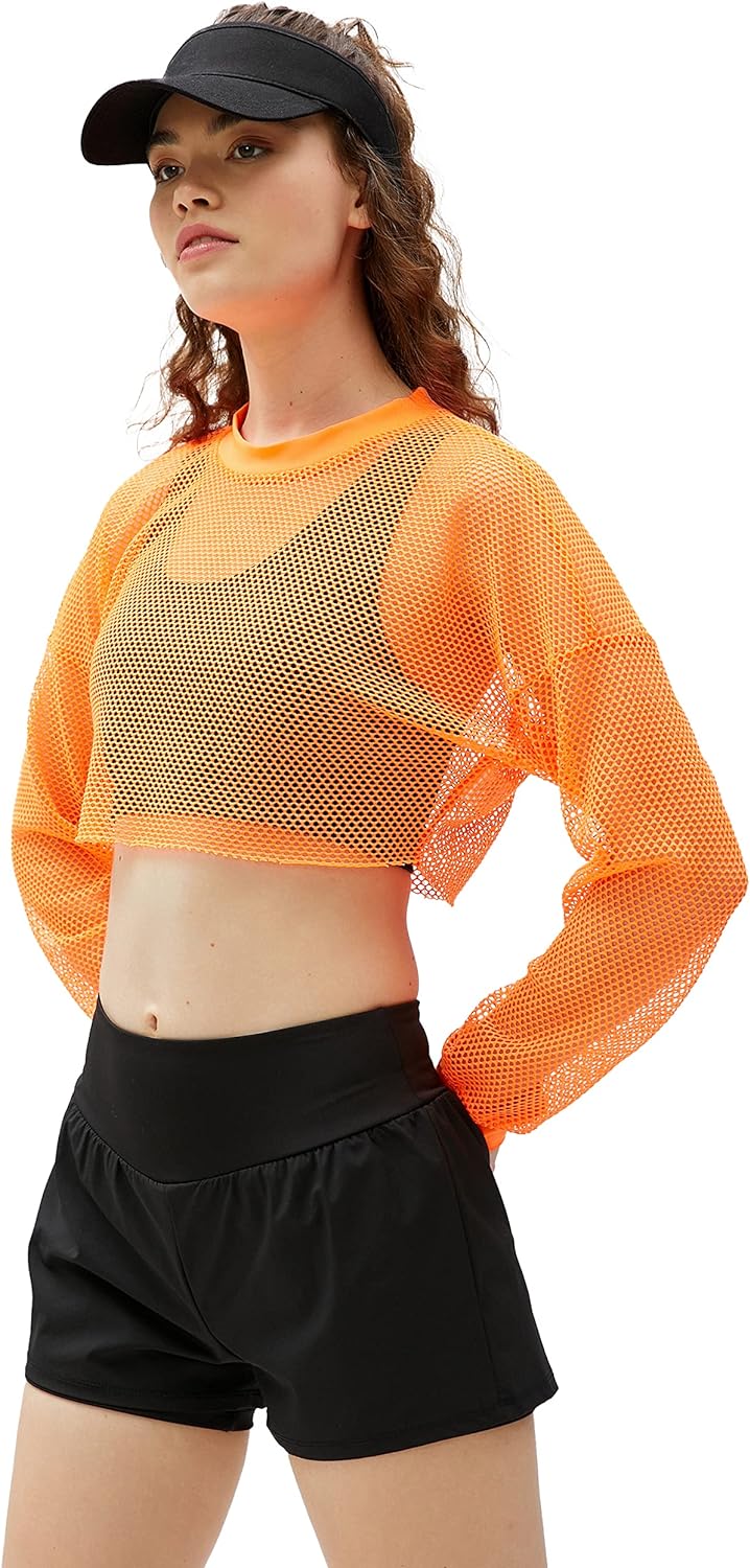 Crop Fileli Spor Tişört Uzun Kollu