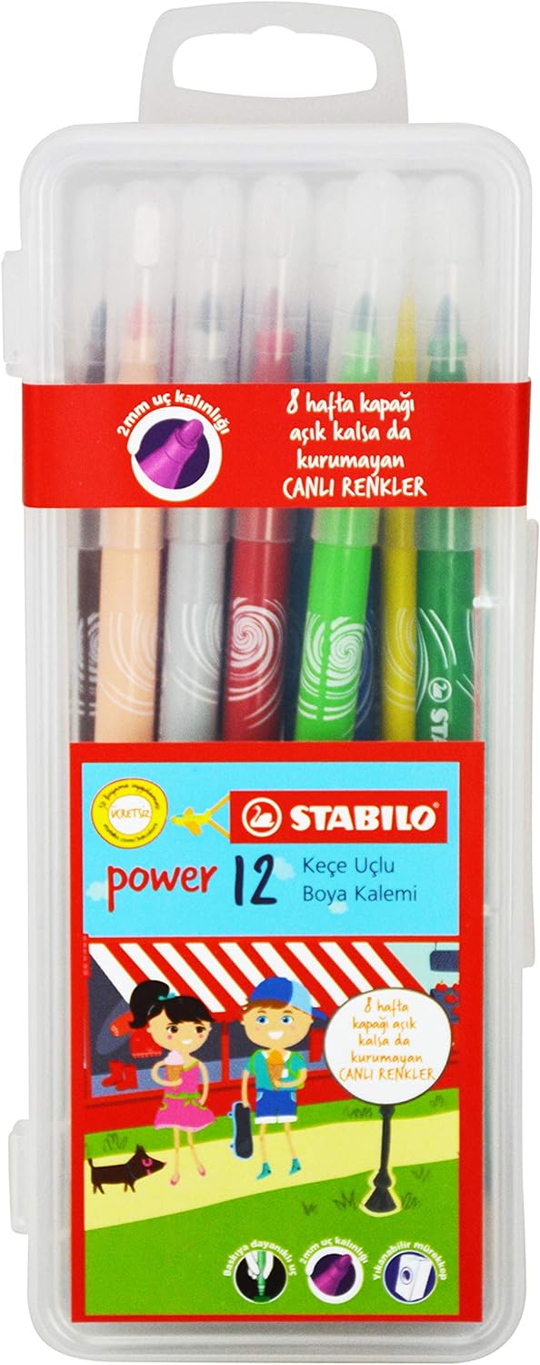 power - Keçe Uçlu Boya Kalemi - 12'li Kutu - Çeşitli Renkler