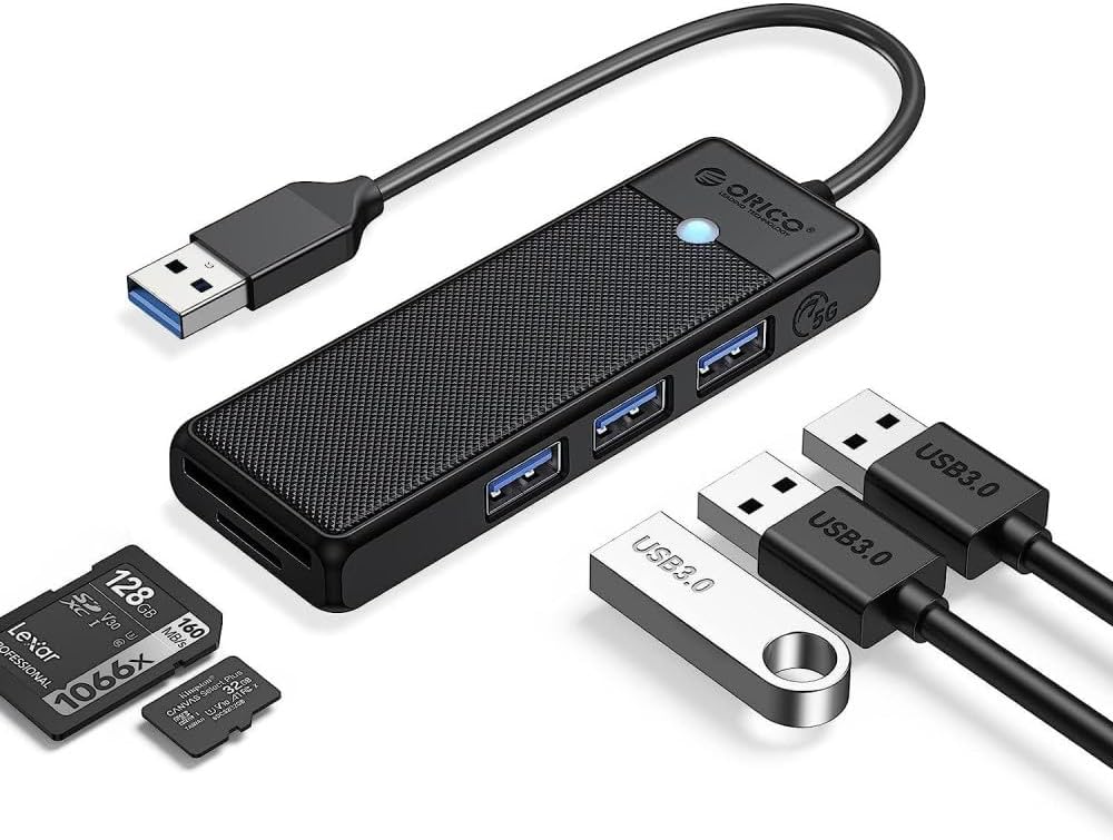 USB 3.0 to 3.0 TF SD Kart Okuyucu 3 Portlu USB 3.0 Çoklayıcı Adaptör Siyah