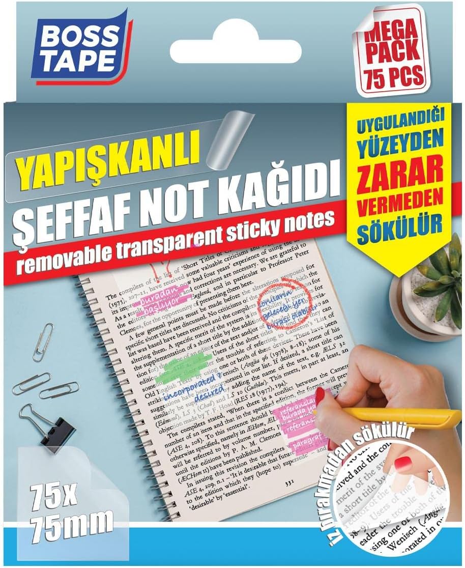 75 Adet Sökülebilir Şeffaf Yapışkanlı Not Kağıdı