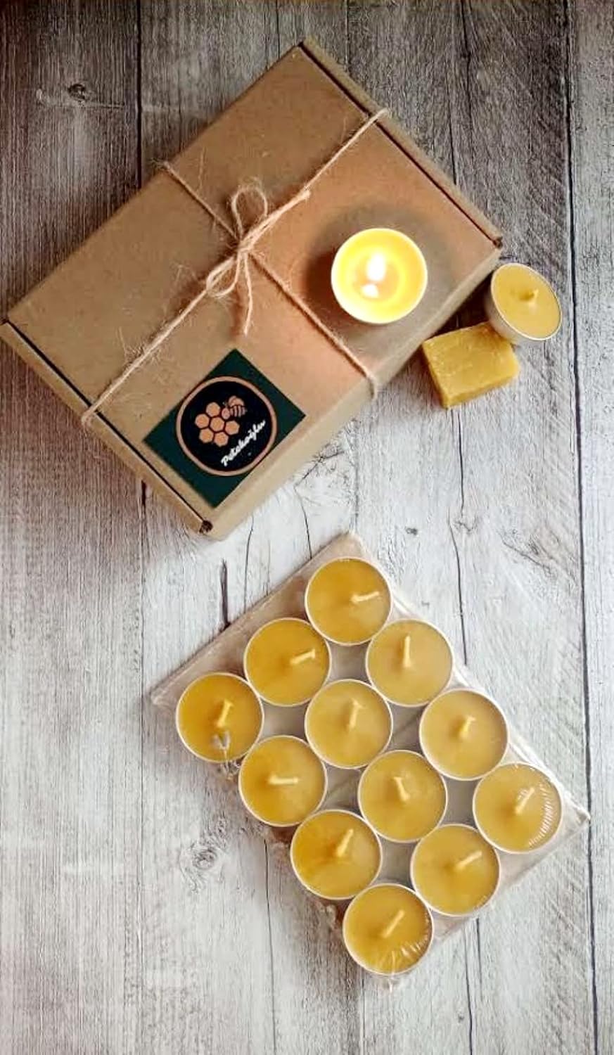 (12 Adet ) Tealight Doğal Petek Balmumu Mum Ekonomik Boy (8Gr) Beeswax Candle