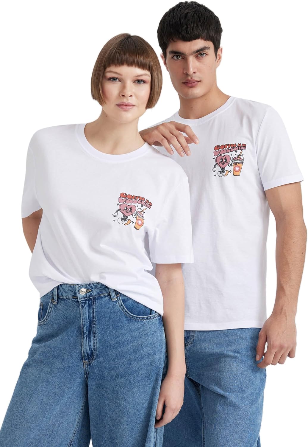 Sevgililer Günü Unisex Kısa Kollu T-Shirt Üniseks Yetişkin Beyaz