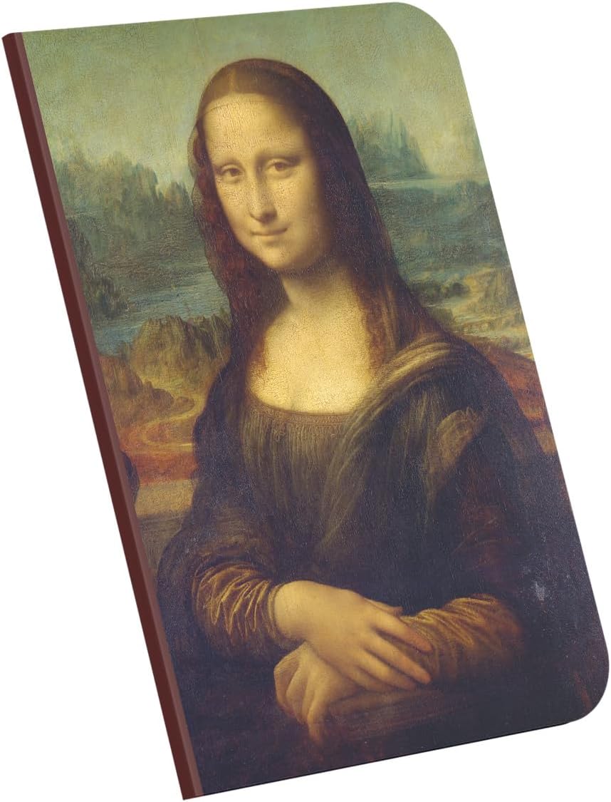 Mona Lisa, Da Vinci 1503-06, A4 Defter XI, Çizgisiz, Toplam 64 Sayfa, Tel Dikiş, Esnek Kapak, Oval Kenar, Tuval Doku, 60 gram, Sarı Krem Renk, 21x29,7x0,5cm