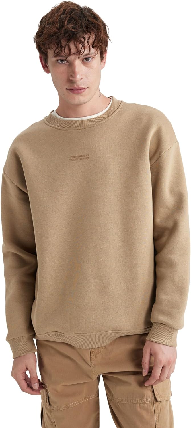 Erkek Boxy Fit Bisiklet Yaka Sweatshirt