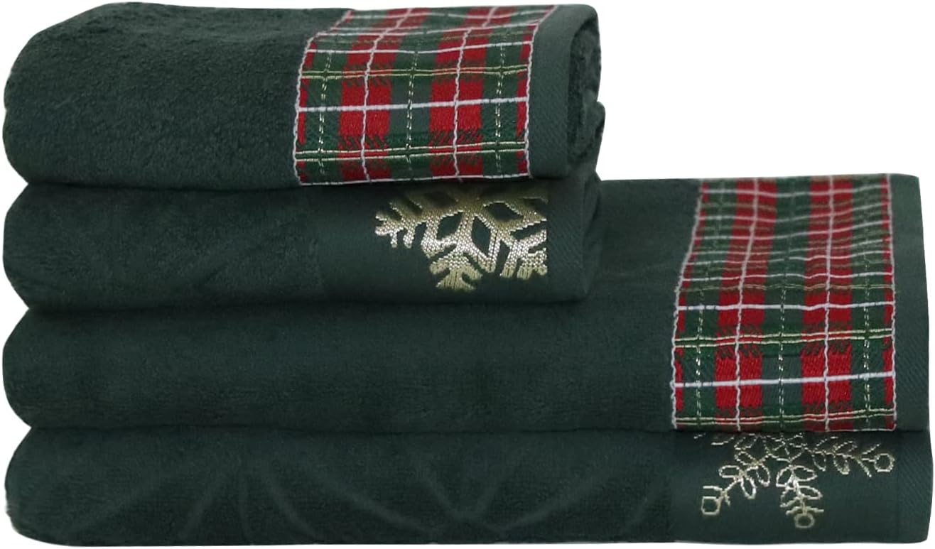 Organik Pamuk Desenli Havlu Seti (Forest Green, Design Towel)