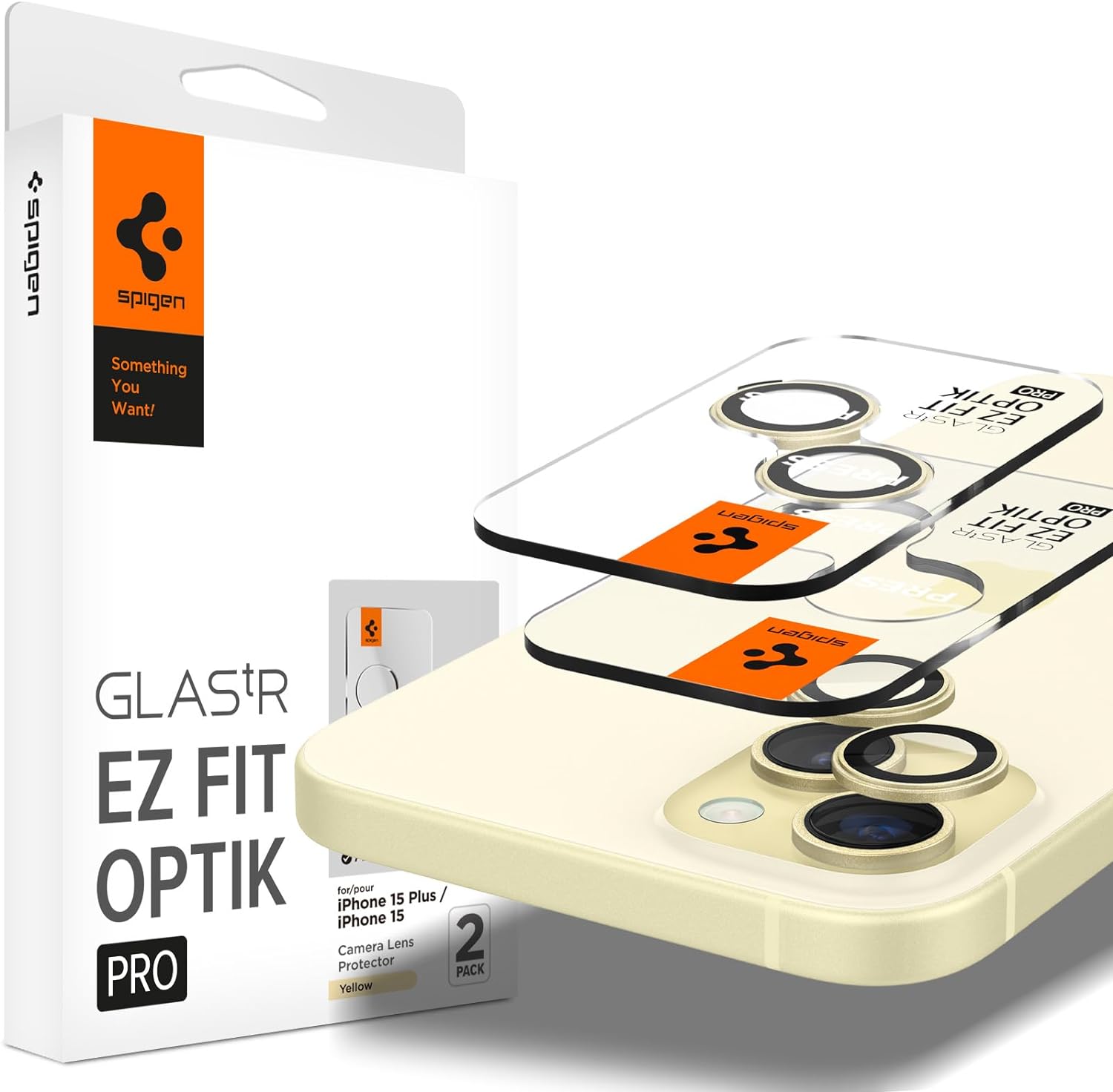 15/15 Plus / 14/14 Plus Kamera Lens Camı Koruyucu Glas.tR EZ Fit Optik Pro (2 Adet) Yellow - AGL07168