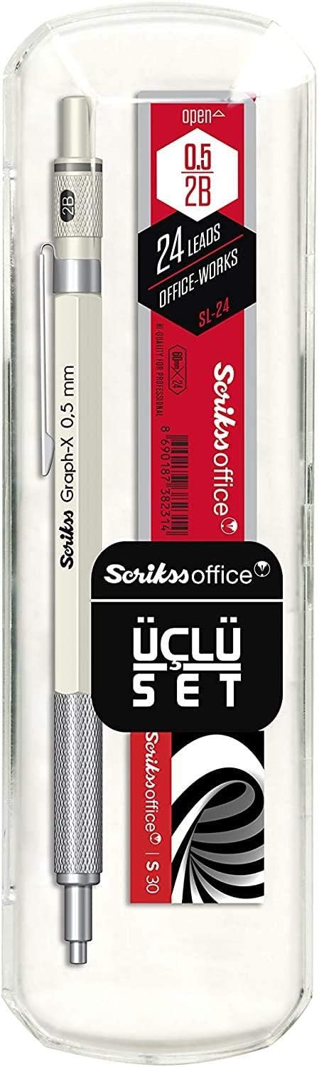 Office Graphx 3'lü Set Mekanik Kurşun Kalem Silgi Min Beyaz 0.5 Mm