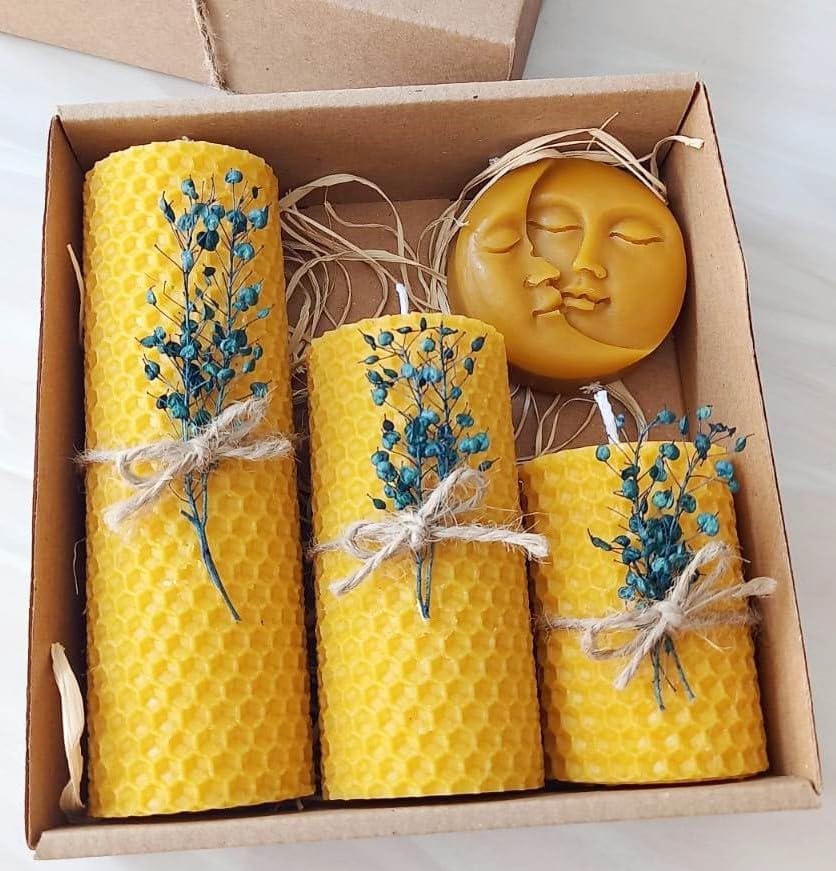 Dekoratif Doğal Petek Balmumu Mum Ay Ve Güneş Seti Bal Mumu mum Hediyelik Beeswax Candle