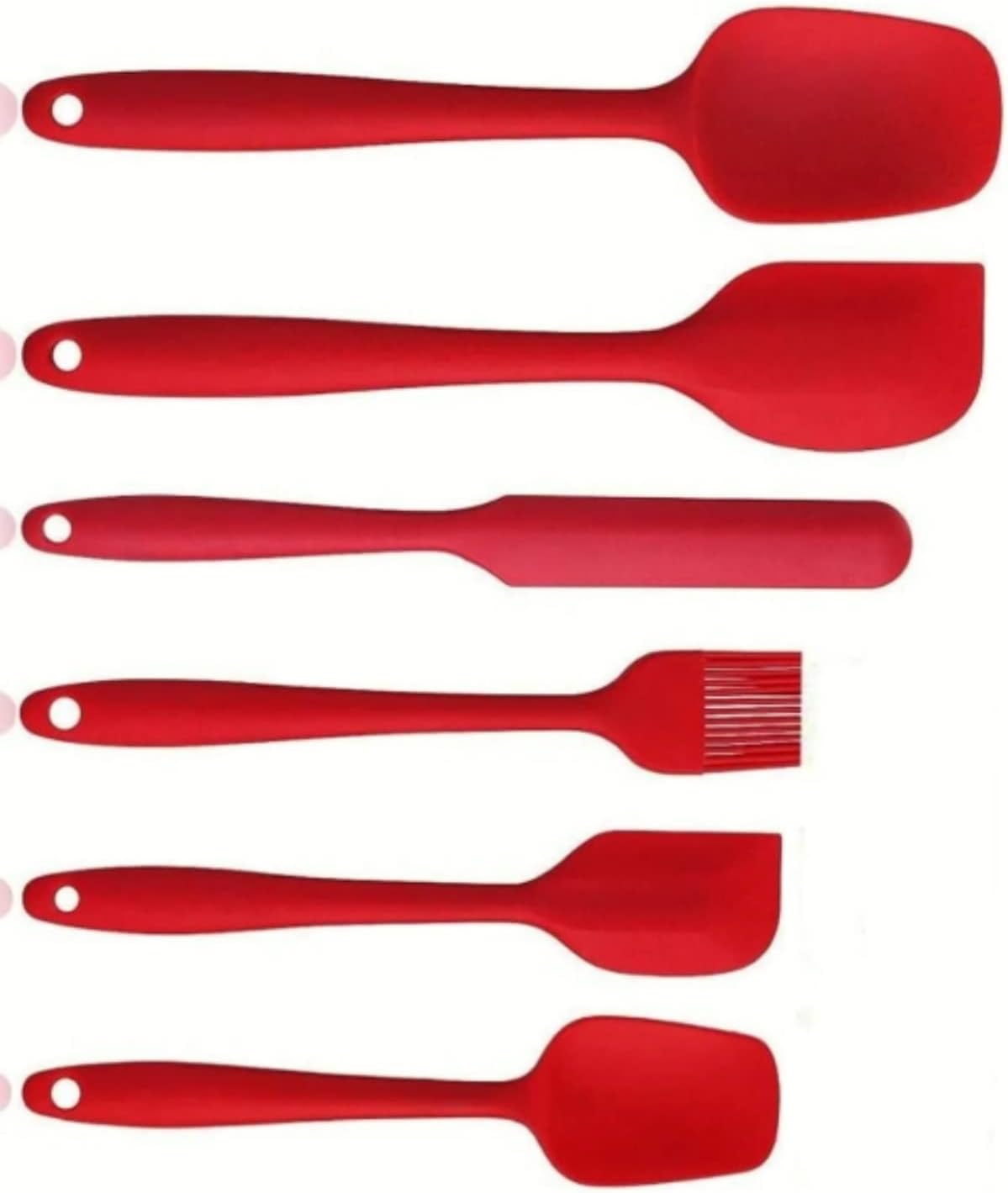 Kırmızı 6lı Takım Yanmaz Yapışmaz Mutfak Pasta Slikon Yumurta Fırçası Kaşık Bıçak Spatula Seti (Kırmızı)