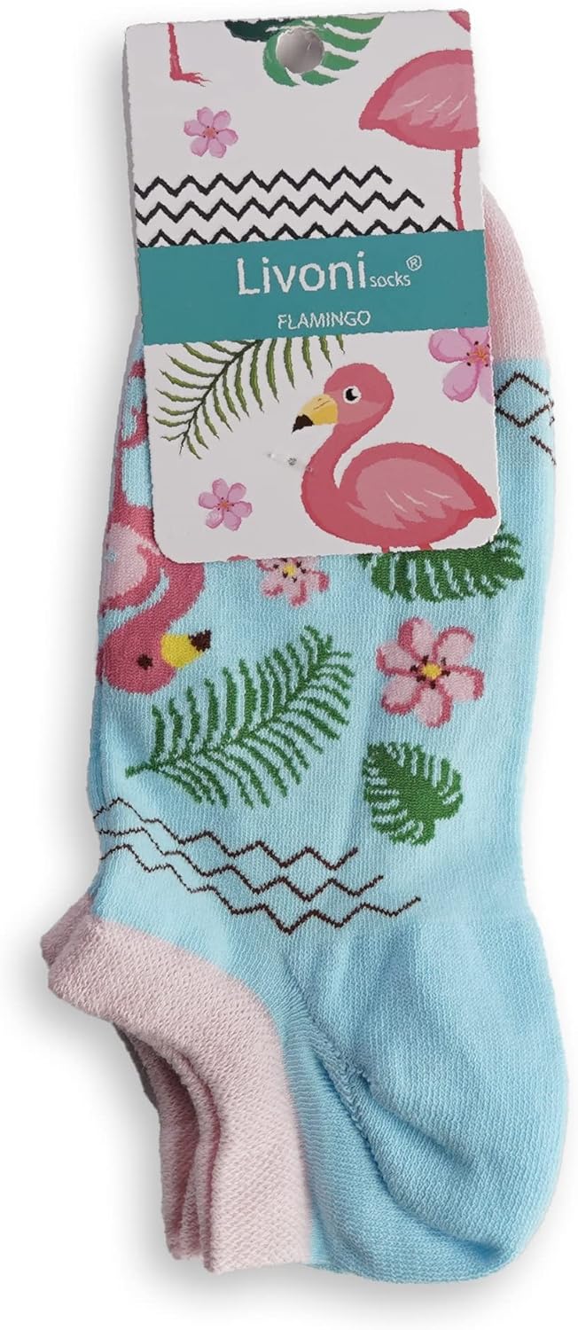 Unisex Cotton Sneaker Socks with  and Fun Designs, Size: 39-42, Model Name: Pink Flamingo-Low Socks