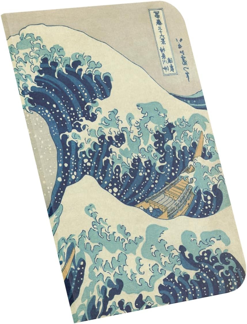 The Great W off Kanagawa, Hokusai 1829-32, A4 Defter V, Çizgisiz, Toplam 64 Sayfa, Tel Dikiş, Esnek Kapak, Oval Kenar, Tuval Doku, 60 gram, Sarı Krem Renk, 21x29,7x0,5cm