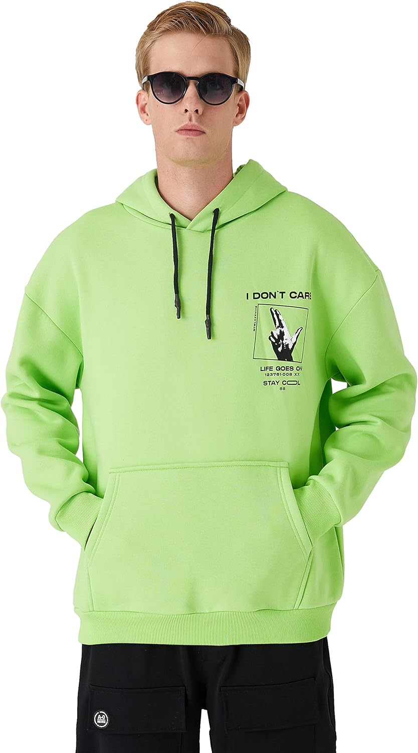 Erkek Kapşonlu Sweatshirt Şardonlu Slogan Baskılı Sweatshirt