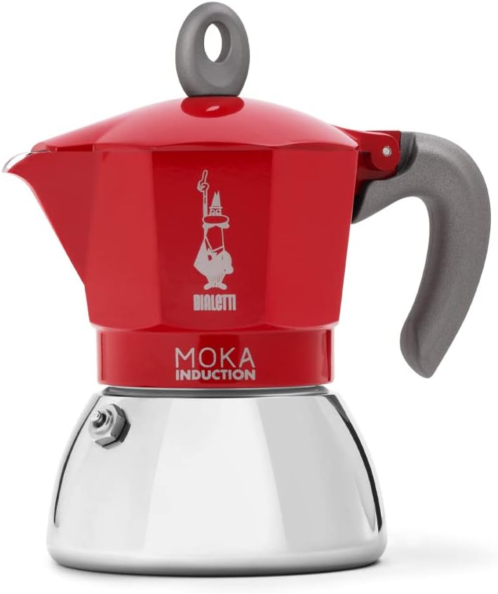 6944 New Moka endüksiyonlu kahve makinesi, alüminyum/çelik, 4 fincan, kırmızı