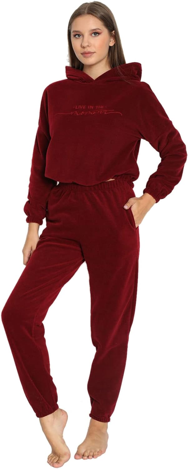 Raspberry Crop Kapüşonlu Polar Pijama Takımı