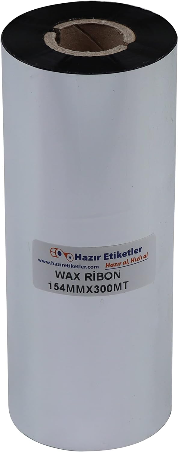 FIRSAT ÜRÜNÜ WAX RİBON BARKOD YAZICI ŞERİDİ 154mm X 300mt SİYAH RENK MAT YÜZEYLERDE ETKİLİ BASKILAR ETİKET YAZDIRMAK İÇİN KULLANILIR.