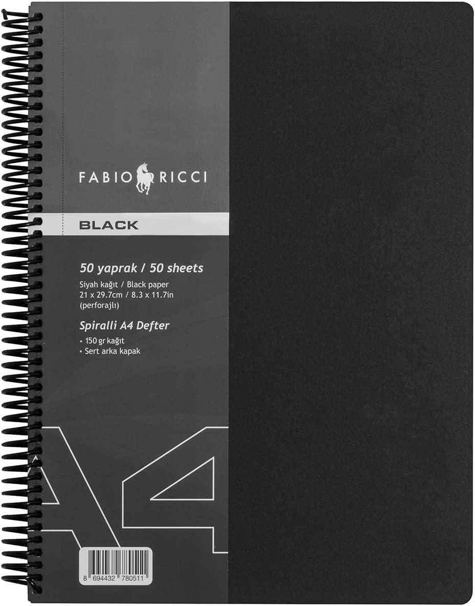 Fabio Ricci Black A4 21x29,7 cm Siyah Spiralli Çizim Defteri