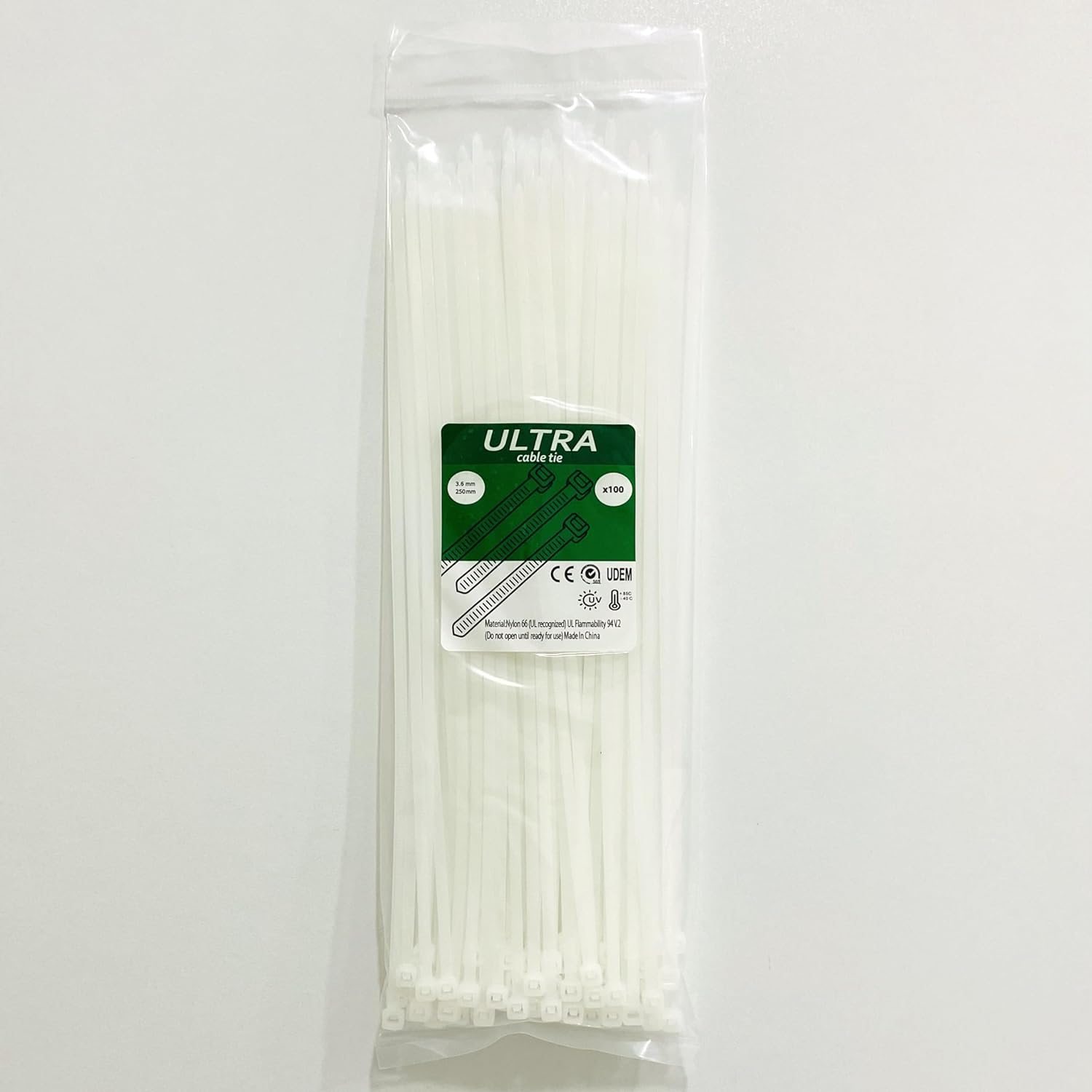 ULTRA 3.6 x 250 mm Kablo Bağı & Plastik Cırt Kelepçe Paket (Beyaz)(100Adet)(1.Kalite)