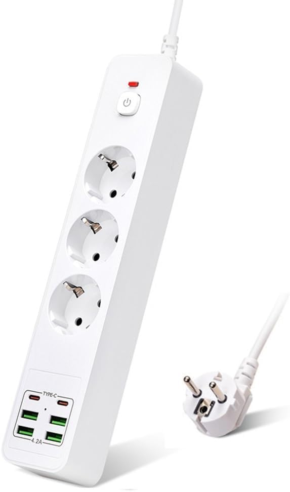 H-01 Hızlı Şarj İstasyonu 3000W 3 lü Priz 2 Metre Uzatma Kablosu Çoklu Priz 4 Usb 2 Type C Girişli On/Off Düğmeli