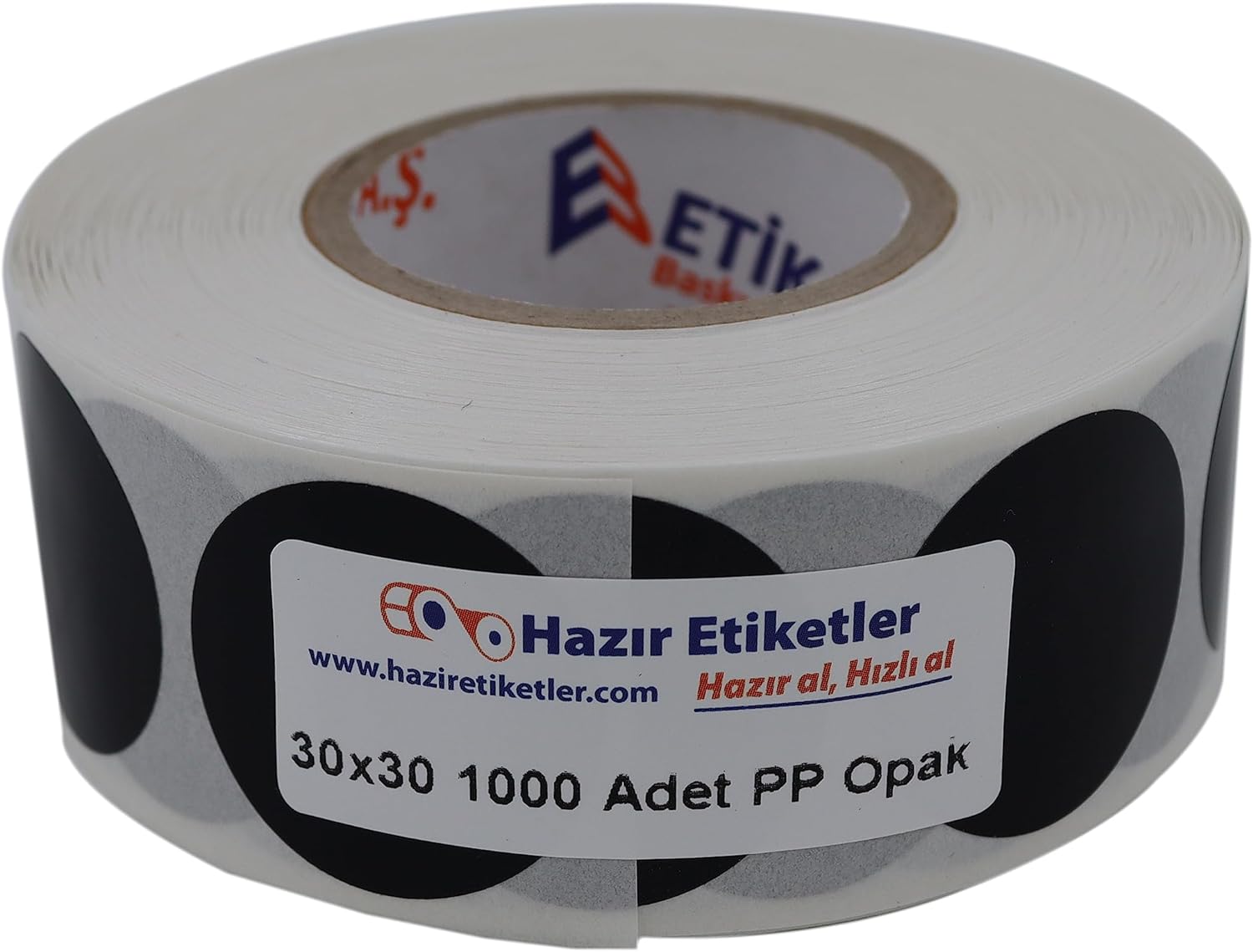 PP Opak Daire Çap Etiketi Rulo Etiket, 30mm x 30mm Çap 1000 Adet, Yuvarlak Siyah Zemin Baskılı Kontrol Etiketi, Endüstriyel ve Masaüstü Barkod yazıcılar ile uyumludur, İşaretleme Etiketi, Kargo ve Raf Etiketi Olarak Kullanılabilir.