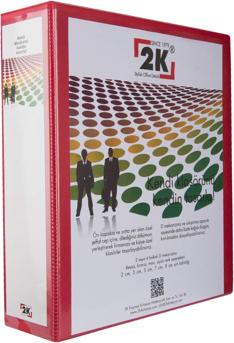 2K 07-4D-K 4 Halka D Mekanizmalı Klasör Kutu İçi, Kırmızı, 7 Cm, 8 Adet